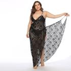 Romwe Plus Floral Lace Asymmetrical Hem Cover Up