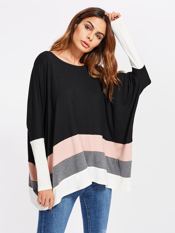 Romwe Color Block Oversized Dolman Top