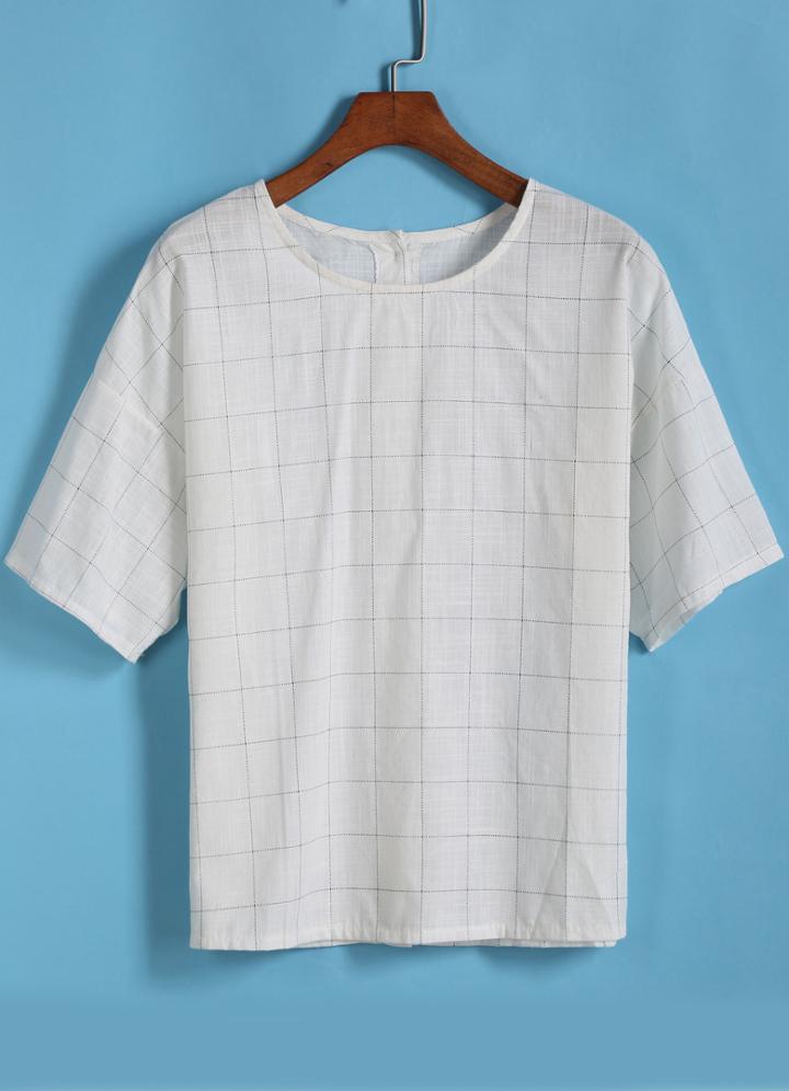 Romwe Plaid With Buttons White Top
