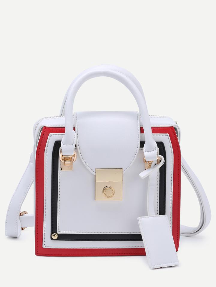 Romwe White Striped Strap Front Box Bag
