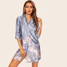 Romwe Crane Print Satin Shirt Dress