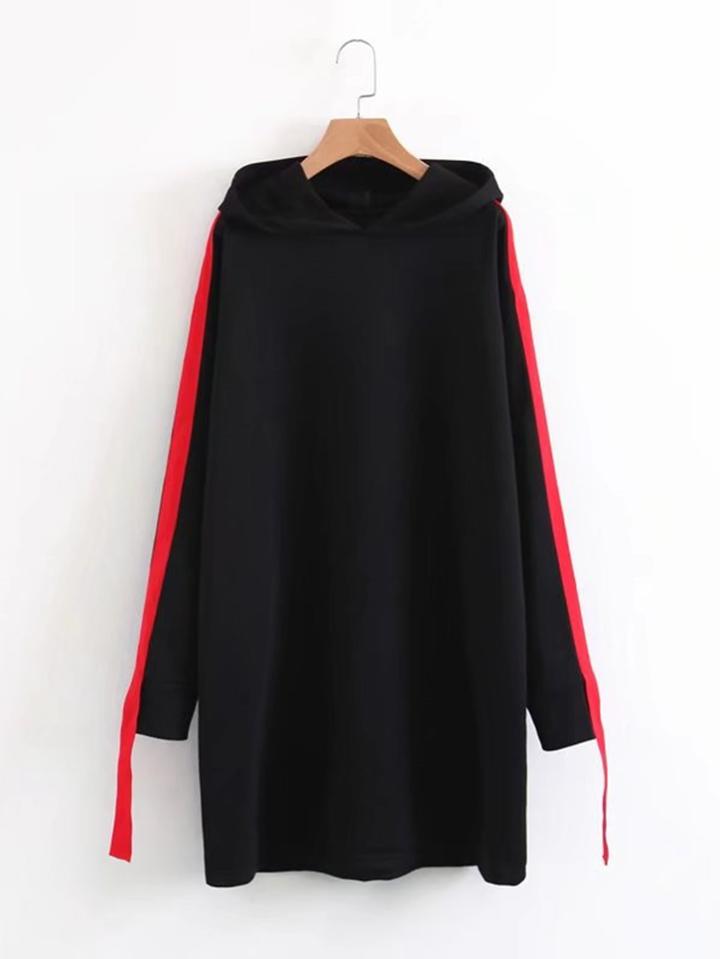 Romwe Contrast Tape Hooded Sweatshirt Dress