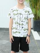 Romwe Letter Print Camo Tee With Frayed Hem Shorts