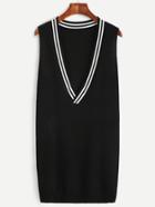 Romwe Black Striped V Neck Knit Dress