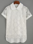 Romwe Embroidery White Sheer Mesh Short Sleeve Blouse