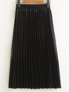 Romwe Black Pleated Midi Skirt