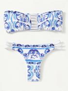 Romwe Porcelain Print Ladder Cutout Bandeau Bikini Set