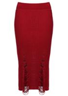 Romwe Ripped Knit Wine Red  Pencil Skirt