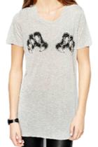 Romwe Romwe Bear Claw Print Long Grey T-shirt