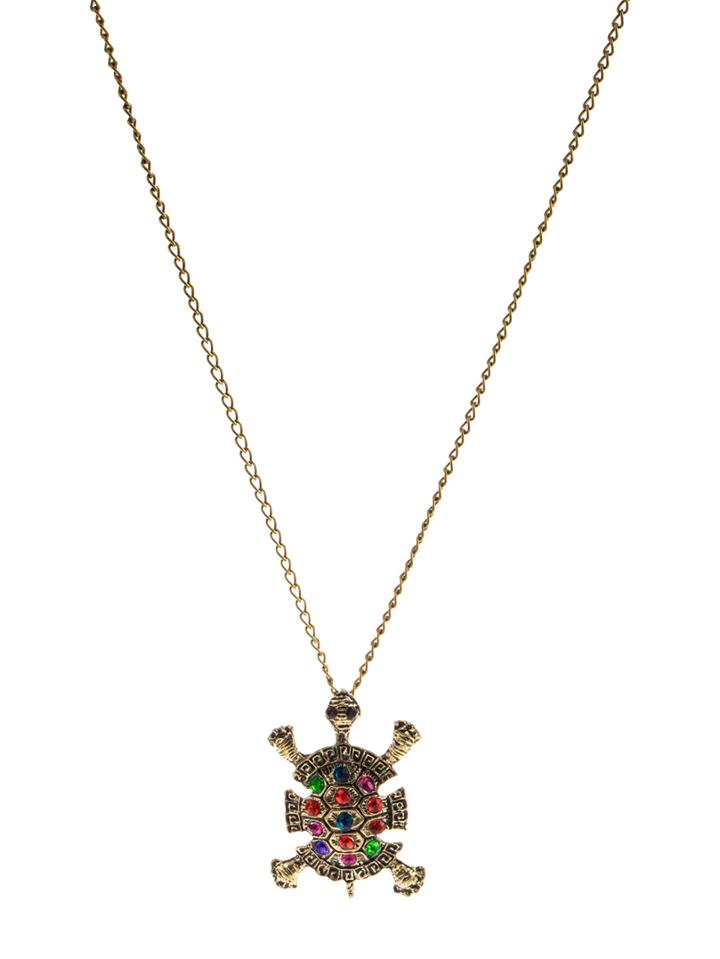 Romwe Multicolor Diamond Tortoise Pendant Necklace