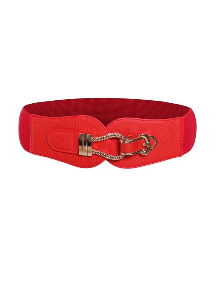 Romwe Red Buckled Faux Leather Wide Waist Belt