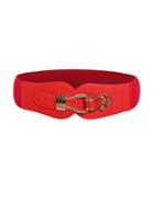 Romwe Red Buckled Faux Leather Wide Waist Belt