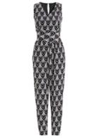 Romwe V Neck Sleeveless Eyes Print Jumpsuit