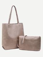 Romwe Faux Leather Tote With Crossbody Bag - Khaki