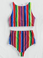 Romwe Roman Stripe Print Bikini Set