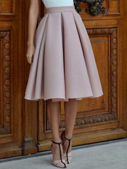 Romwe Champagne High Waist Pleated Flare Skirt