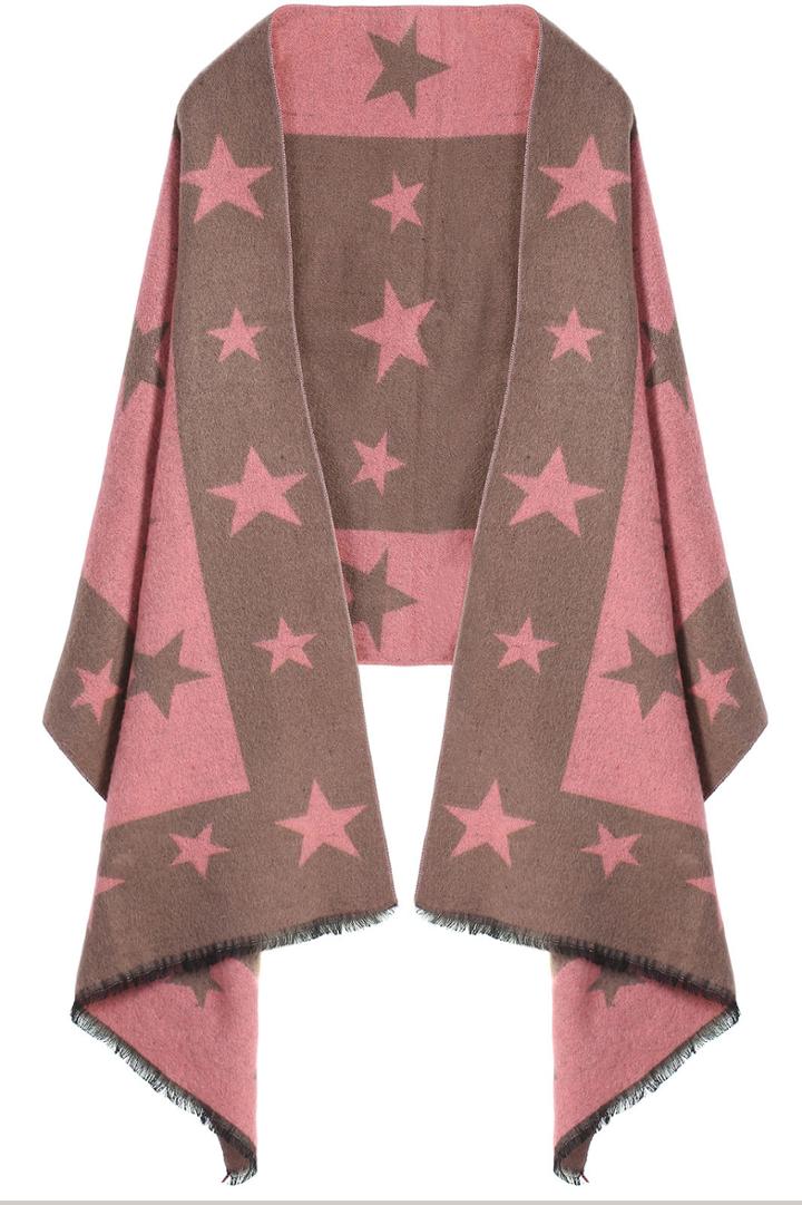 Romwe Stars Print Pink Scarf