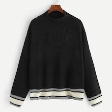 Romwe Striped Cuff And Hem Sweater