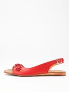 Romwe Red Slingbacks Flower Embellished Flat Sandals