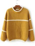 Romwe Yellow Contrast Trim Crew Neck Sweater