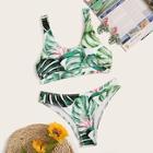 Romwe Tropical Top With Cheeky Bikini Set