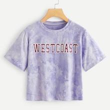 Romwe Tie Dye Letter Print Tee