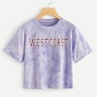 Romwe Tie Dye Letter Print Tee