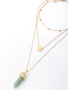 Romwe Faux Stone Gem Layered Chain Necklace