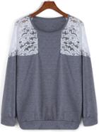 Romwe Contrast Lace Loose Sweatshirt