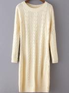 Romwe Round Neck Cable Knit Beige Sweater Dress