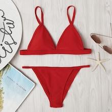 Romwe Triangle Top With String Bikini Set