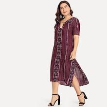 Romwe Plus Geo Print Split Side Dress