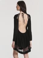 Romwe Black Long Sleeve Contrast Lace Dress