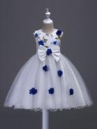 Romwe Stereo Flowers Bow Detail Tiered Mesh Ball Gown