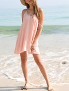 Romwe Pink V Neck Gold Chain Spaghetti Strap Beach Dress