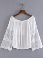 Romwe White Bell Sleeve Off The Shoulder Smock Blouse