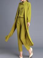 Romwe Green Lapel Windbreaker Three-piece Top With Pants