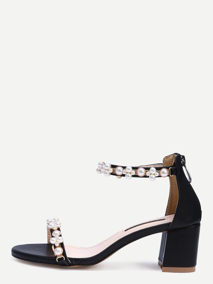 Romwe Black Peep Toe Metal Decorated Chunky Sandals
