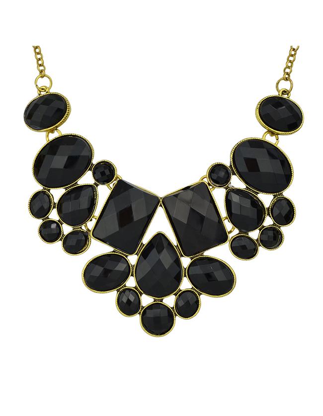 Romwe Black Imitation Gemstone Chunky Statement Necklace