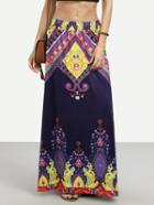 Romwe Blue Vintage Print Maxi Skirt