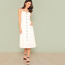 Romwe Pocket Patched Button Through Cami Dress