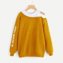 Romwe Plus Letter Print Open-shoulder Sweatshirt