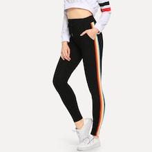 Romwe Drawstring Waist Tape Panel Pants