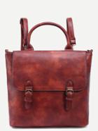 Romwe Camel Dual Buckled Strap Front Distressed Satchel Bag