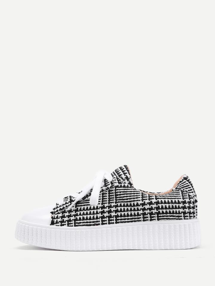 Romwe Gingham Pattern Lace Up Sneakers
