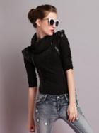 Romwe Funnel Neck Contrast Panel Ruffle Trim Tee