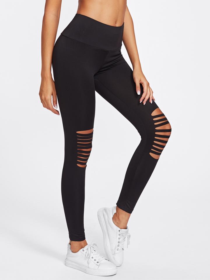 Romwe Active Ladder Ripped Leggings