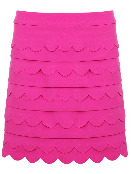 Romwe Rose Red Cascading Scalloped Bodycon Skirt