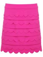 Romwe Rose Red Cascading Scalloped Bodycon Skirt