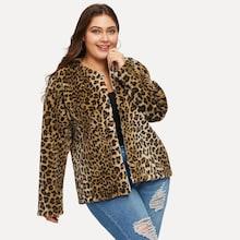 Romwe Plus Leopard Print Faux Fur Coat